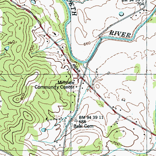 Topographic Map of Millview Community Center, TN