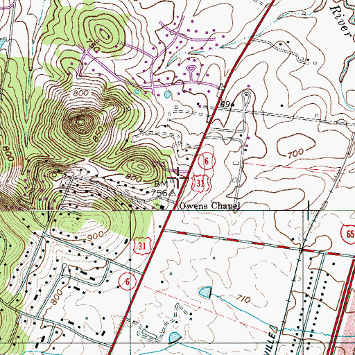 Topographic Map of Mount View Plantation (historical), TN