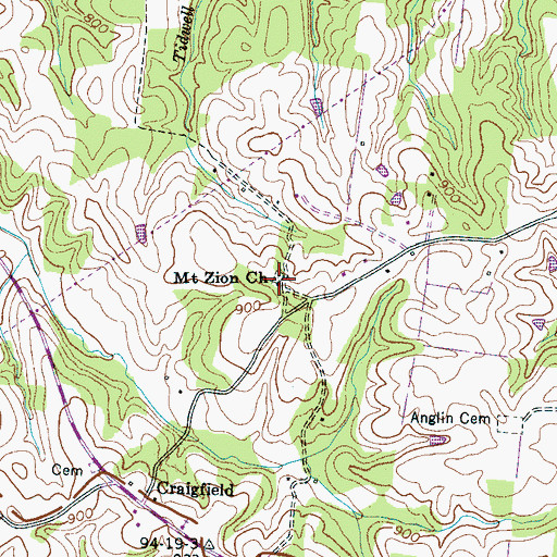 Topographic Map of Mount Zion Cemetery, TN