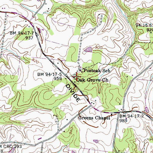Topographic Map of Oak Grove Cemetery, TN