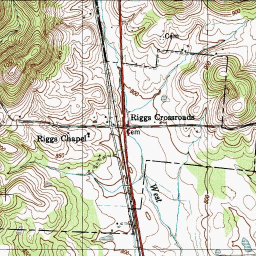Topographic Map of Riggs Crossroads Cemetery, TN