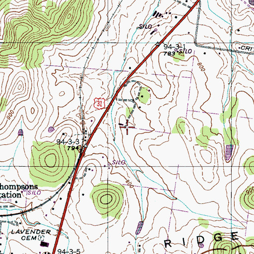 Topographic Map of Roderick Plantation (historical), TN