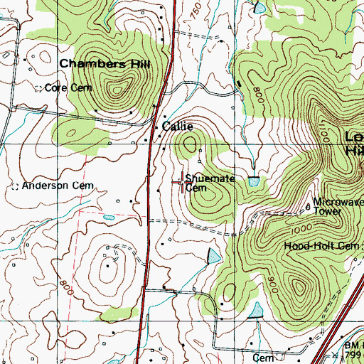 Topographic Map of Shuemate Cemetery, TN