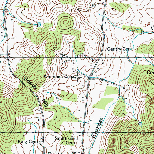Topographic Map of Simmons Cemetery, TN