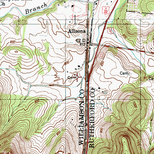 Topographic Map of Wilson Cemetery, TN
