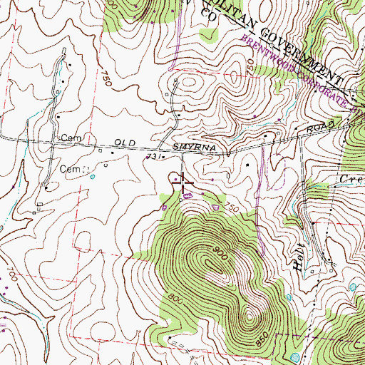 Topographic Map of Windy Hill Plantation (historical), TN