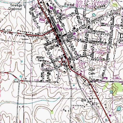 Topographic Map of Dyer Church of Christ, TN
