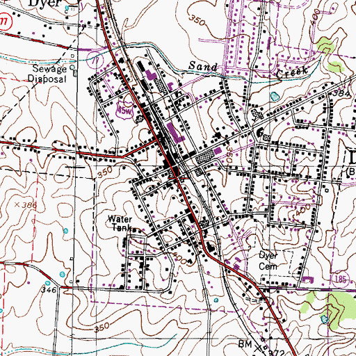 Topographic Map of Dyer City Hall, TN
