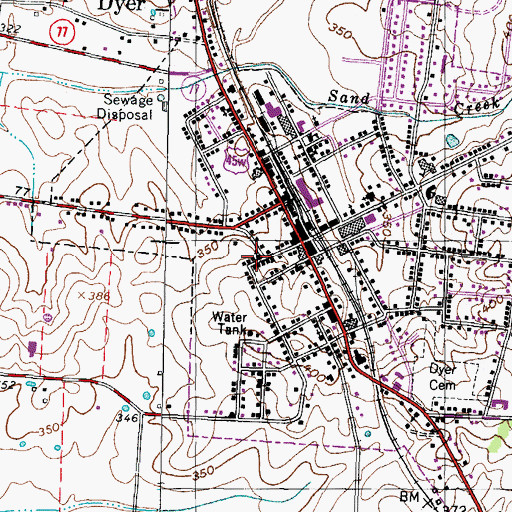 Topographic Map of First Baptist Church of Dyer, TN