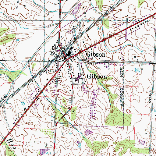 Topographic Map of Gibson High School, TN