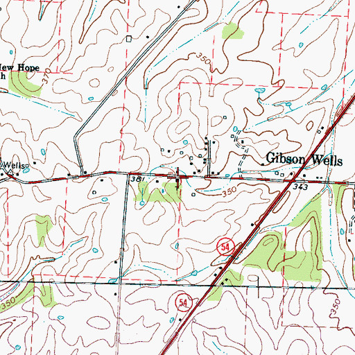Topographic Map of Gibson Wells Methodist Church, TN