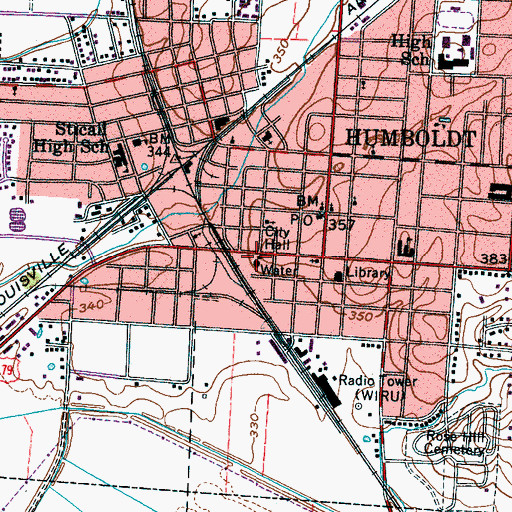 Topographic Map of Humboldt City Hall, TN