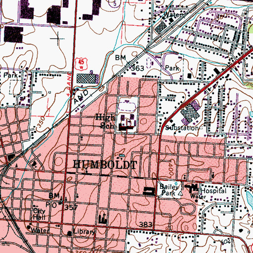 Topographic Map of Humboldt High School, TN