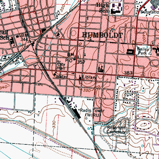 Topographic Map of Humboldt Public Library, TN