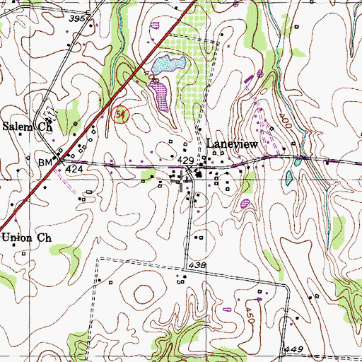 Topographic Map of Laneview Baptist Church, TN