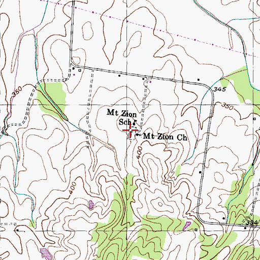 Topographic Map of Mount Zion Cemetery, TN