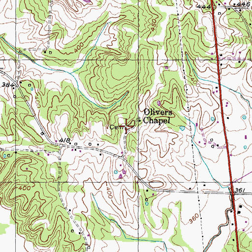 Topographic Map of Olivers Chapel Cemetery, TN