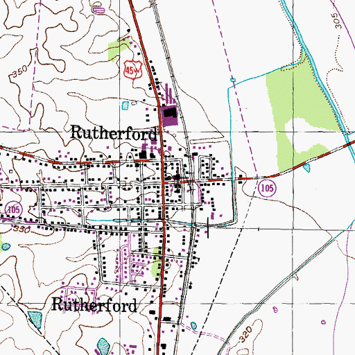 Topographic Map of Rutherford City Hall, TN