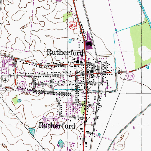 Topographic Map of Rutherford First Baptist Church, TN