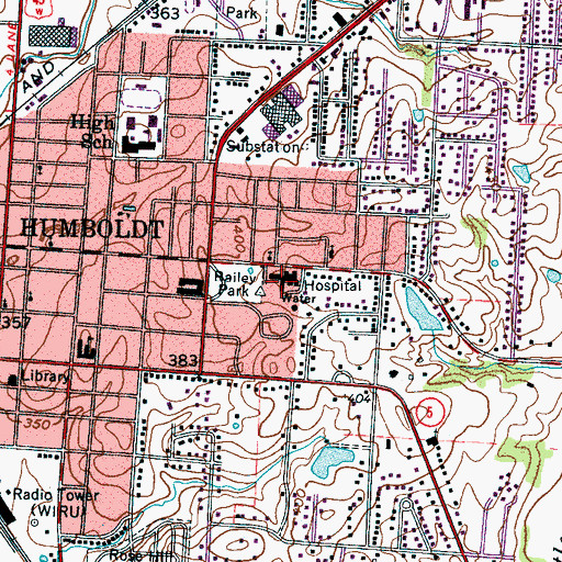 Topographic Map of Saint Marys Hospital, TN
