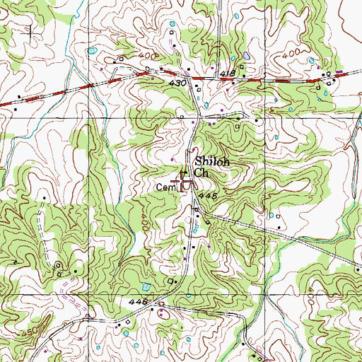 Topographic Map of Shiloh Cemetery, TN