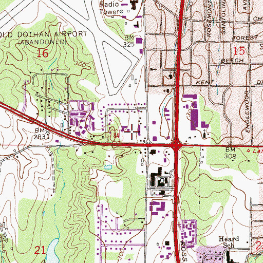 Topographic Map of Bel Aire Shopping Center, AL
