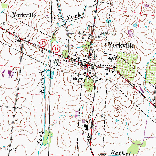 Topographic Map of Yorkville Cemetery, TN