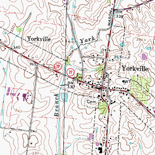 Topographic Map of Yorkville Cemetery, TN