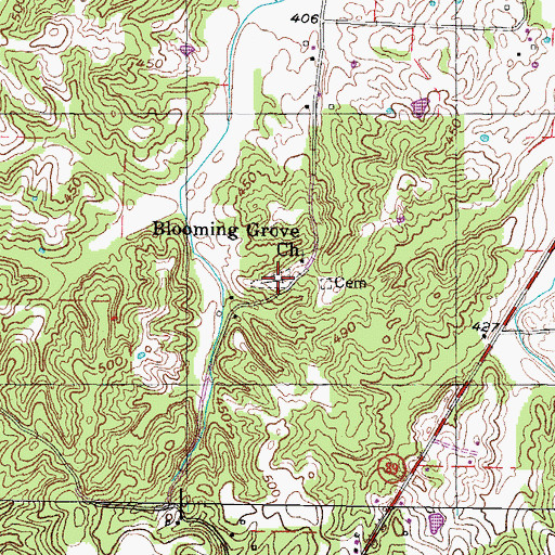 Topographic Map of Blooming Grove Cemetery, TN