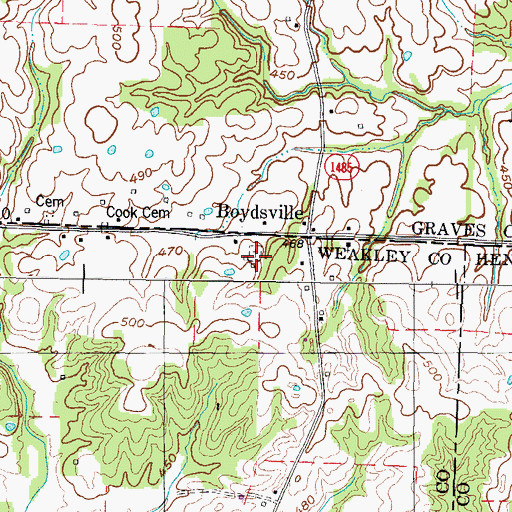 Topographic Map of Boydsville Cemetery, TN