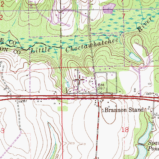 Topographic Map of Brannon Stand Heights, AL