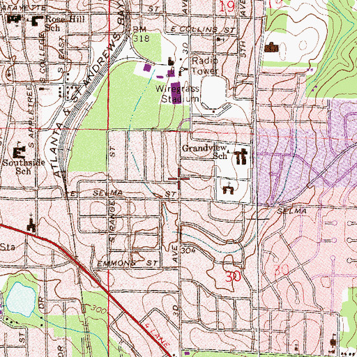 Topographic Map of Brown Estates, AL