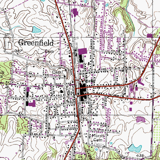 Topographic Map of Greenfield City Hall, TN