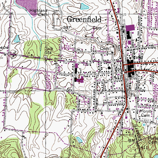 Topographic Map of Greenfield Elementary School, TN