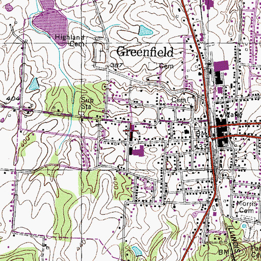 Topographic Map of Greenfield High School, TN