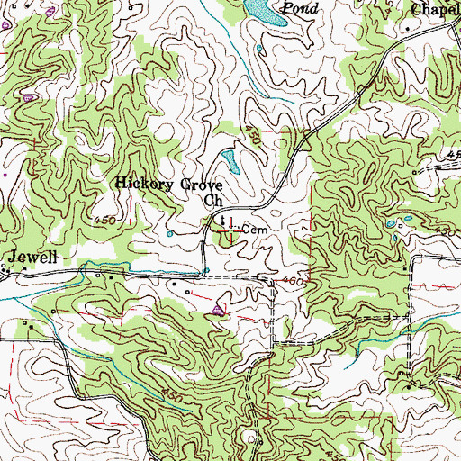 Topographic Map of Hickory Grove Cemetery, TN