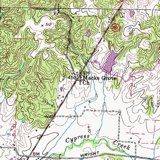 Topographic Map of Macks Grove Cemetery, TN