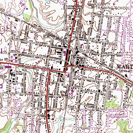 Topographic Map of Martin City Hall, TN