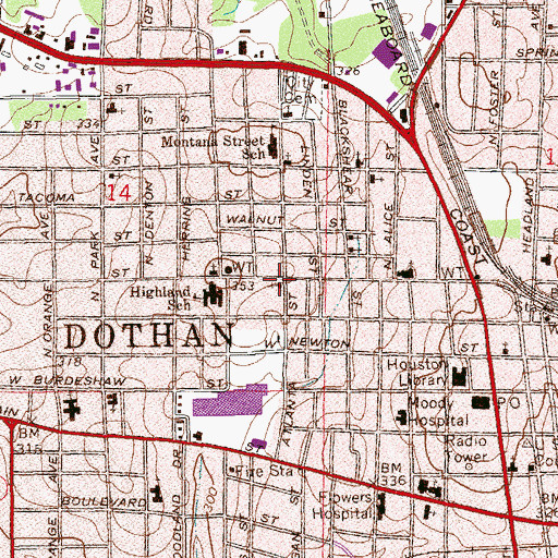 Topographic Map of Central Assembly of God Church, AL