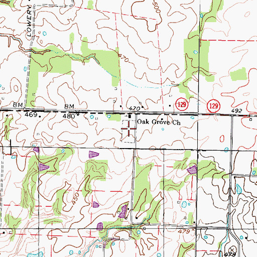 Topographic Map of Oak Grove Cemetery, TN