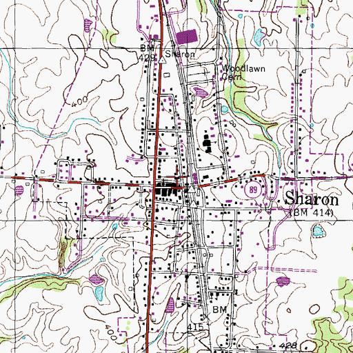 Topographic Map of Sharon City Hall, TN