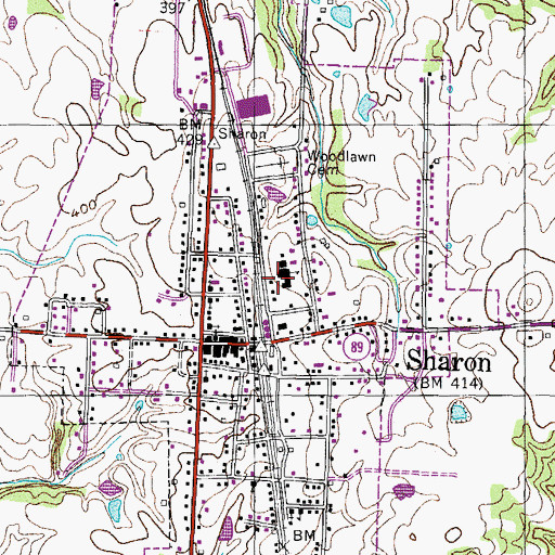Topographic Map of Sharon School, TN