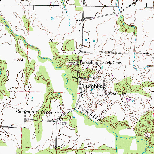Topographic Map of Tumbling Creek Baptist Church, TN