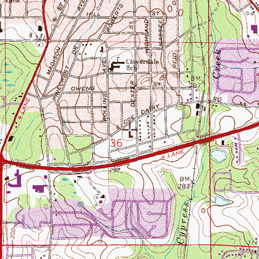 Topographic Map of Cloverdale Baptist Church, AL