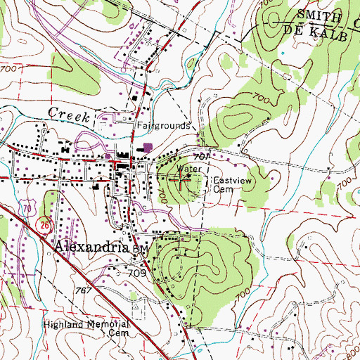 Topographic Map of Alexandria African Methodist Episcopal Church, TN