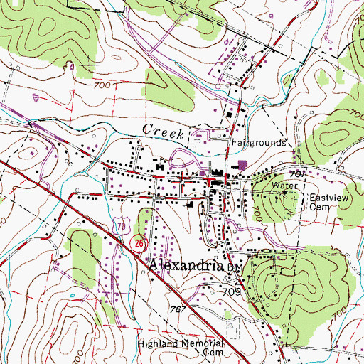 Topographic Map of Alexandria Church of Christ, TN