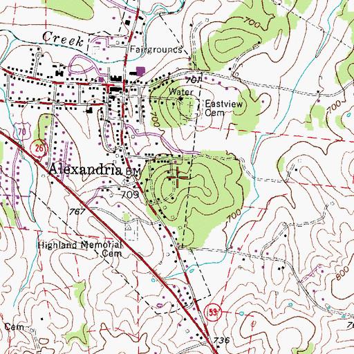 Topographic Map of Alexandria Colored School (historical), TN