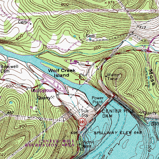 Topographic Map of Buffalo Valley Recreation Area, TN