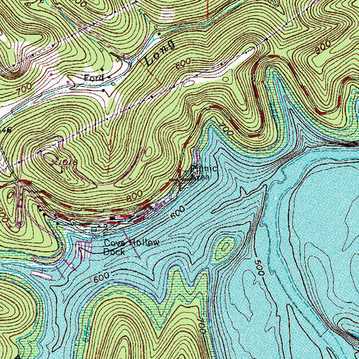 Topographic Map of Cove Hollow Recreation Area, TN