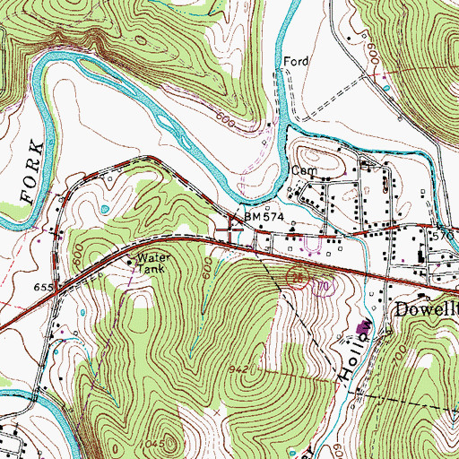 Topographic Map of Dowelltown United Methodist Church, TN